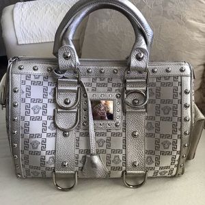 Versace Platinum Silver Satchel Handbag